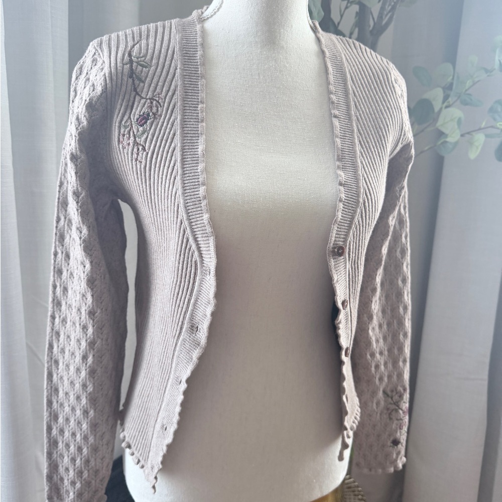 NWOT Disturbia Soft Taupe Women's Embroidered Ladybug Button-Front Cardigan S